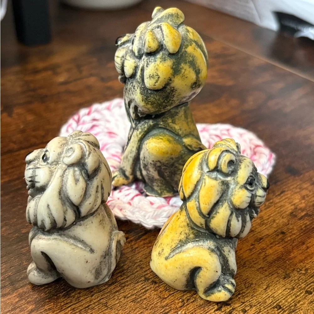 3 Vintage Small Resin Lion Figurines Whimsical Cute